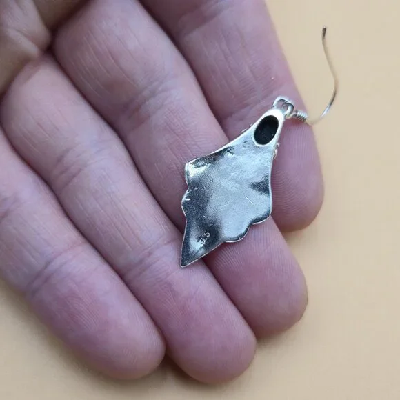 Sterling Silver Floral Black Enamel Dangle Earrings A5634 - Picture 3 of 6